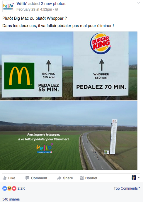 Velib publicité comparative