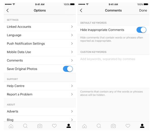 filtrare i commenti su instagram