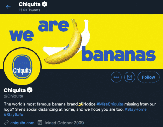 Twitter profile header image of Chiquita bananas