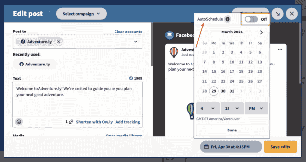 Facebook AutoSchedule in Hootsuite einrichten