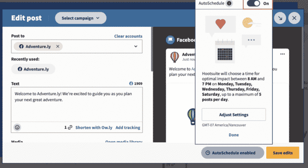 Toggle AutoSchedule on in Hootsuite