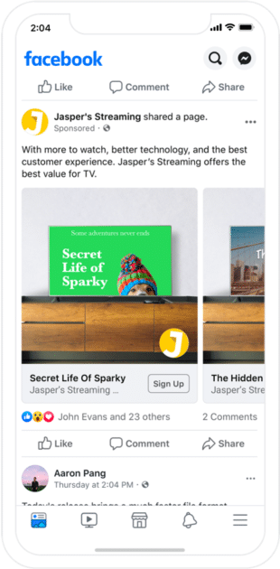 Facebook Dynamic ad displayed on mobile phone