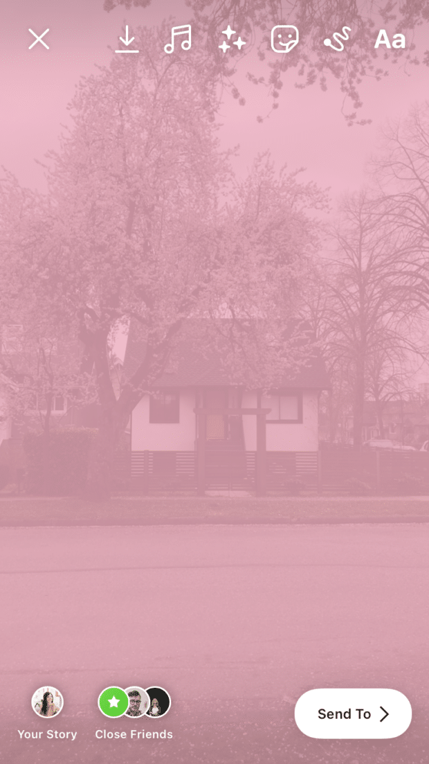 house with translucent pink color layer