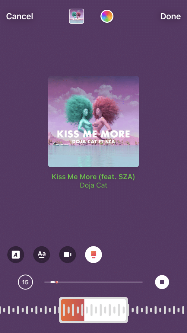 Kiss Me More Doja Cat add music to story 