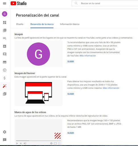Personalización de tu canal: pestaña de desarrollo de la marca