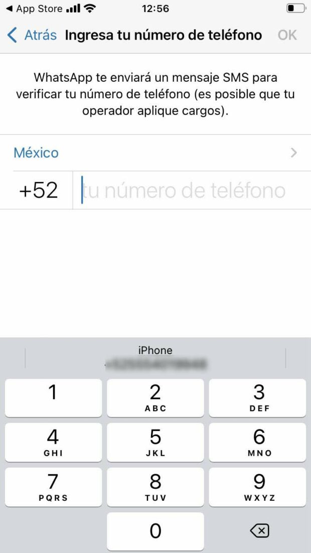 Ingresar teléfono para configurar un cuenta de WhatsApp Business 