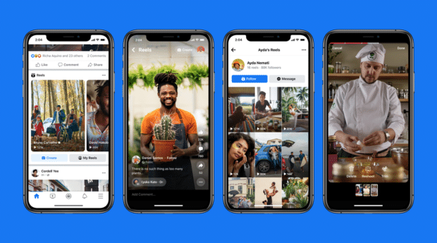 Facebook reels in News Feed, full screen view, view in Facebook Group