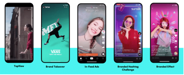 verschiedene Werbeoptionen auf TikTok
