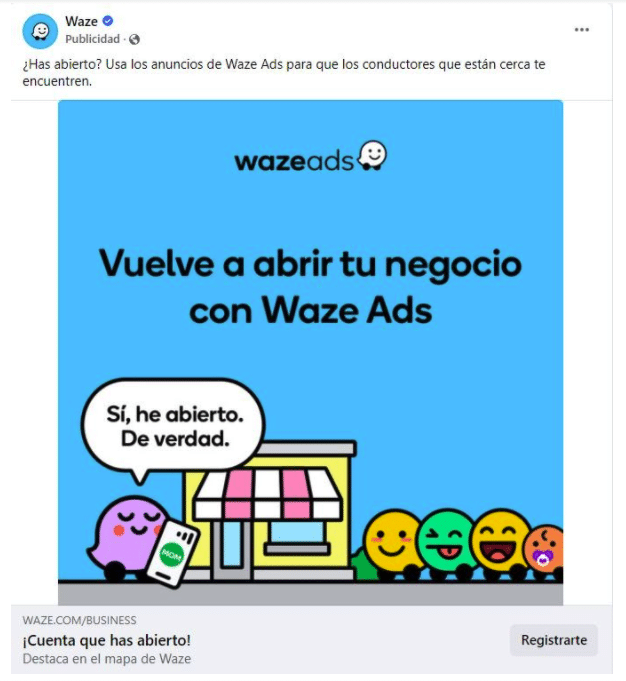 anuncio para clientes potenciales de Facebook (Facebook Lead Ads) de Waze