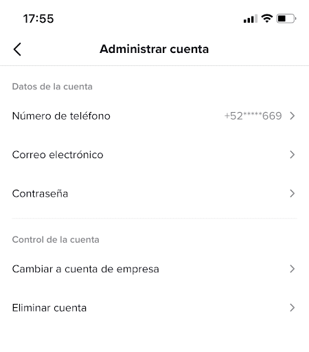 Administrar cuenta en TikTok