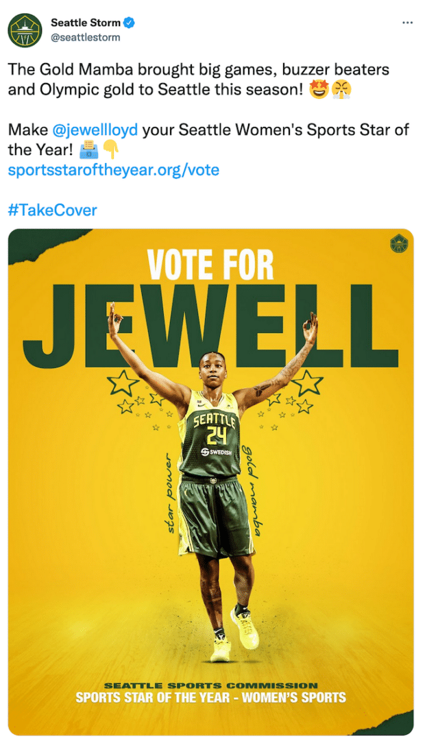 Seattle Storm Vote for Jewell Women's Sports Star of the Year