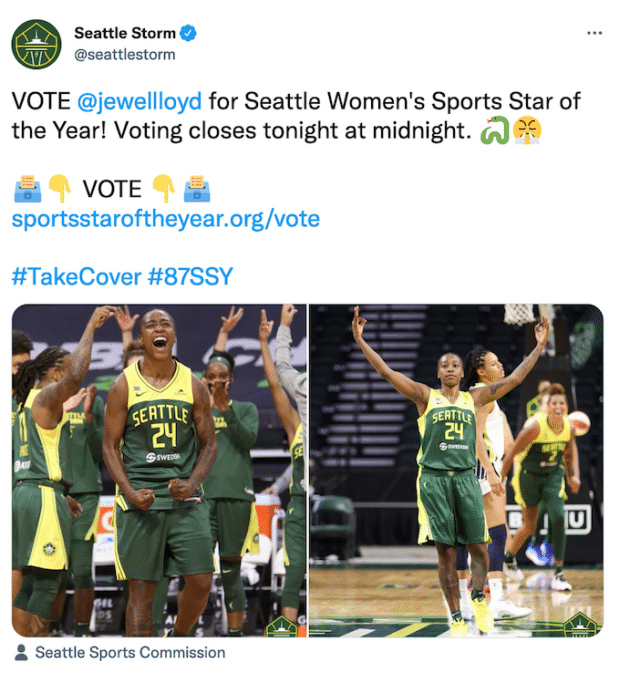 Seattle Storm Women's Sports Star of the Year with images of basketball team