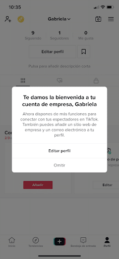 Bienvenida a tu cuenta de empresa de TikTok