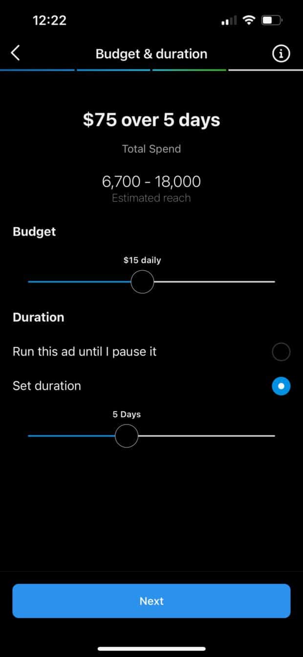 budget and duration $75 over 5 days