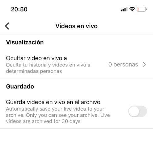 Ventana para ocultar el video en vivo a determinadas personas