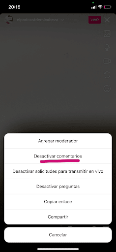Opción por desactivar los comentarios en tu transmisión de Instagram Live