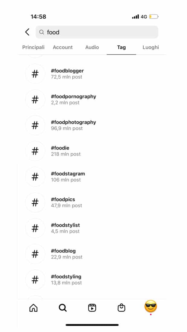 Screenshot che mostra come trovare gli hashtag di tendenza su Instagram 