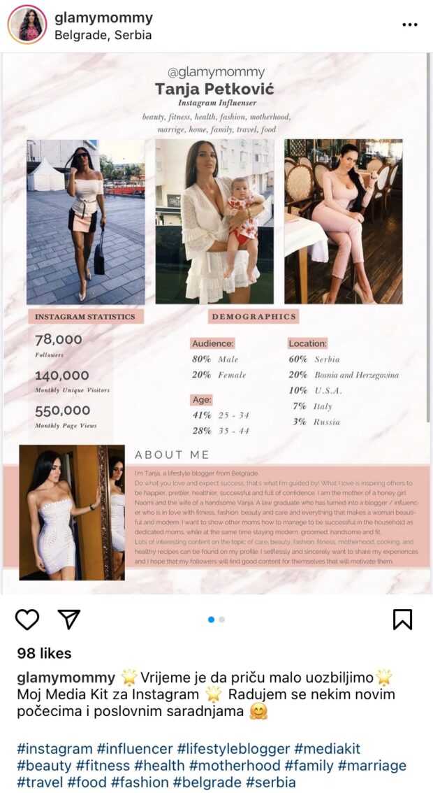 Influencer media kit example