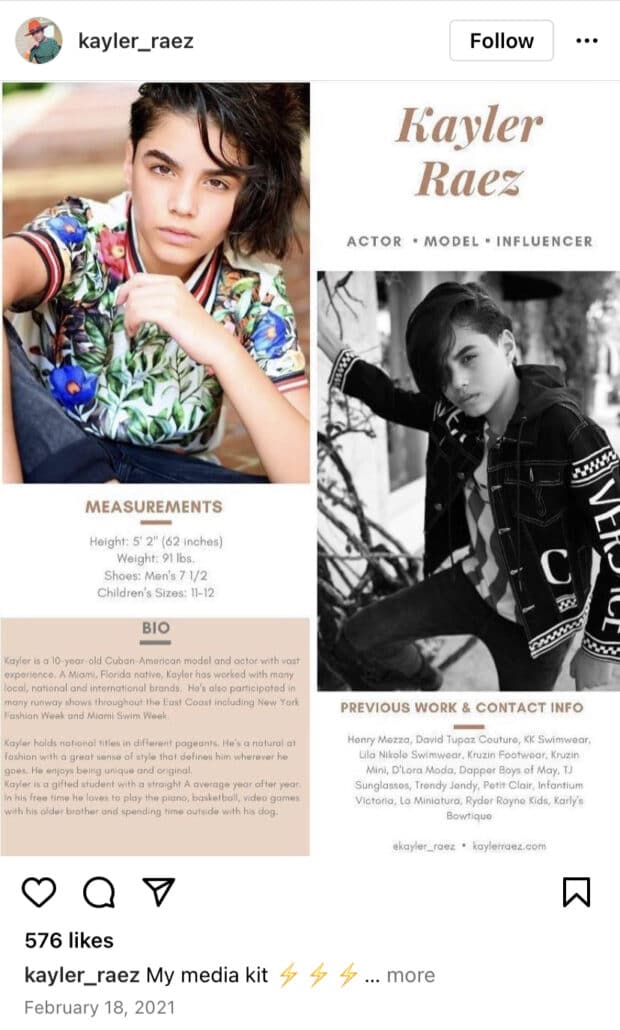 Influencer media kit example