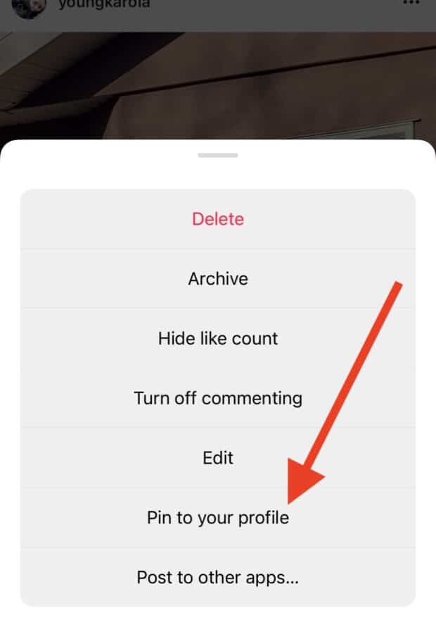 Pinning a post on Instagram