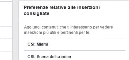 Preferenze relative alle inserzioni consigliate: CSI Miami, CSI Scena del Crimine ?!?