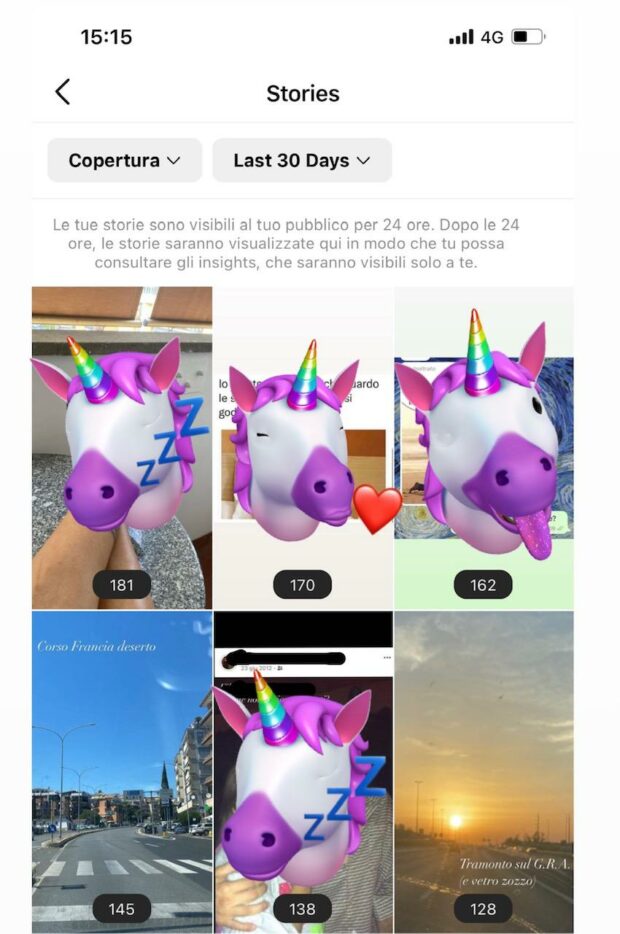 La copertura delle storie di Instagram degli ultimi 30 giorni 