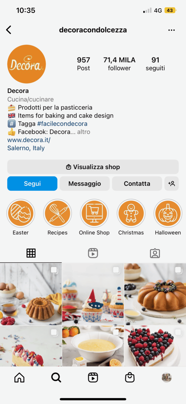 Il profilo del brand Decora con dolcezza ha più di 71 mila followers su Instagram