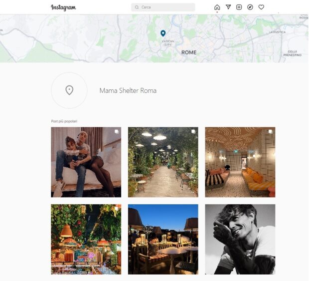pagina di tag della posizione dell’hotel Mama Shelter di Roma su Instagram con i post più popolari 