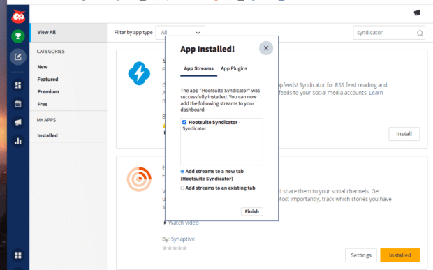 Kostenlose RSS-Syndicator-App im Hootsuite-App-Verzeichnis