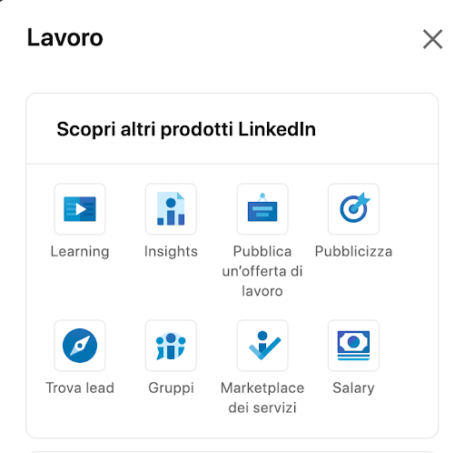 Prodotti LinkedIn inclusi learning insights e gruppi