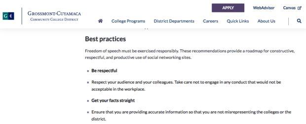 Captura de la guía de redes de Grossmont-Cuyamaca Community College District. 