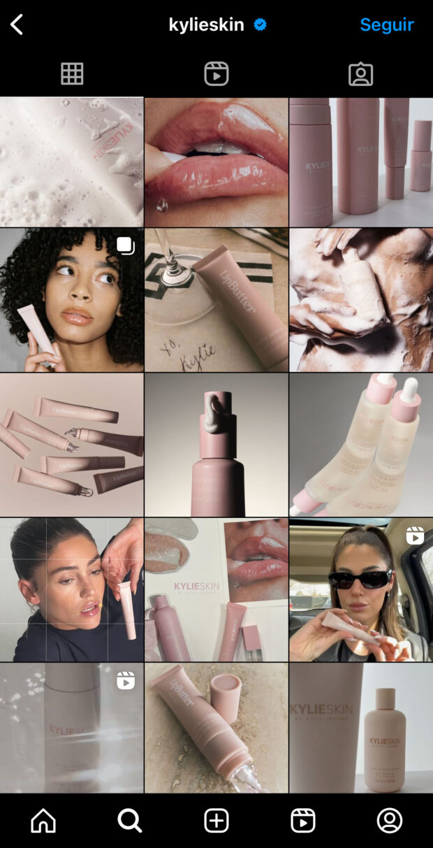 La marca rosa de Kylie Skin en el perfil de Instagram