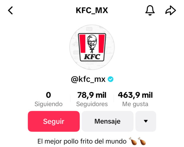 Perfil de TikTok de KFC México