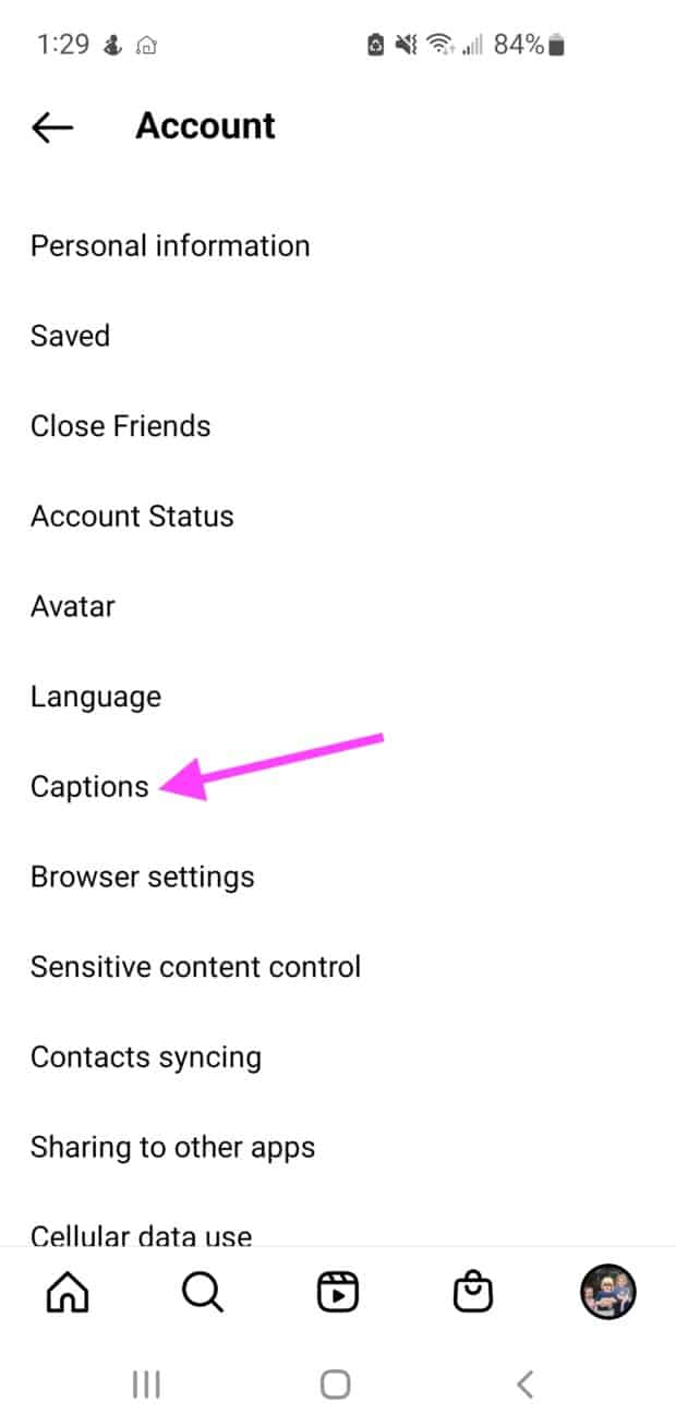 captions button under account