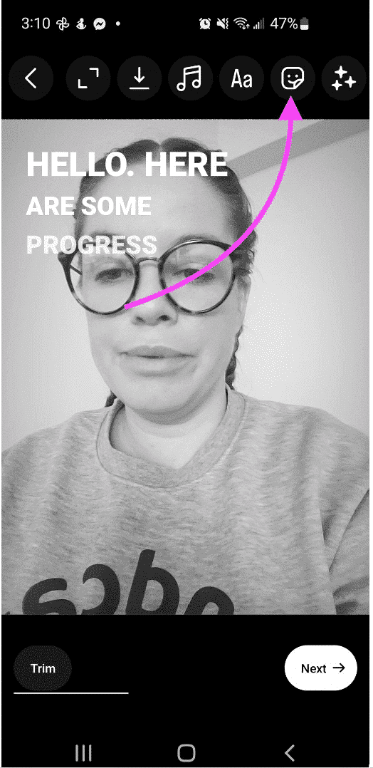 sticker button top right on Instagram