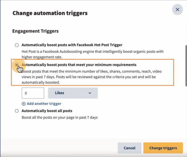 change automatic engagement triggers under settings