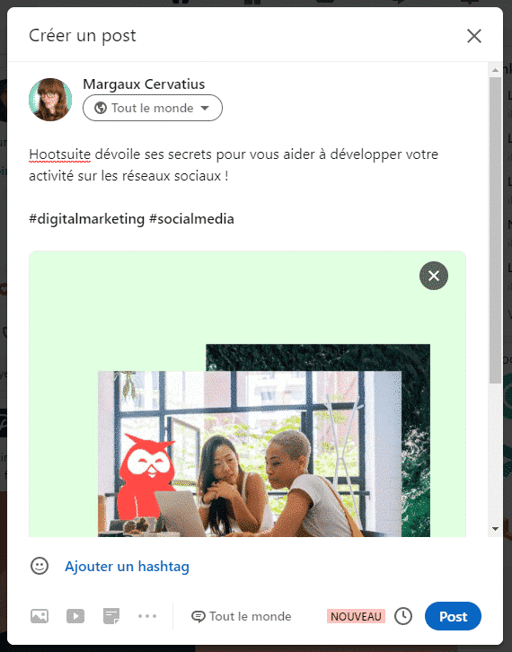 outil de planification intégré à LinkedIn : créer une publication