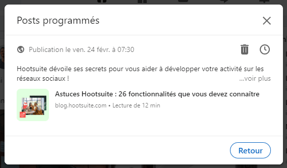 outil de planification LinkedIn : voir les posts programmés