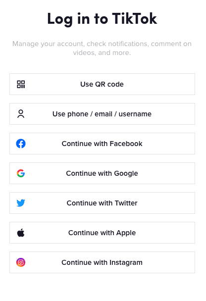 TikTok Login-Seite QR-Code