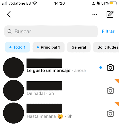 mensajes directos de Instagram sin leer