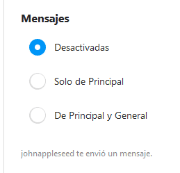 activar notificaciones de mensajes en la bandeja principal y general