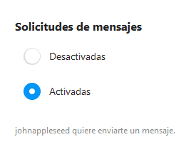 activa las solicitudes de mensajes para recibir MD