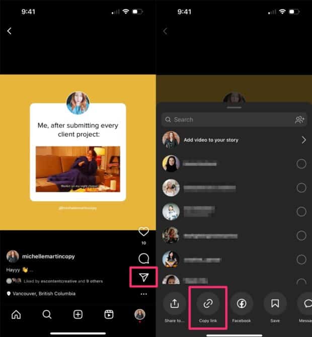 share icon and copy link