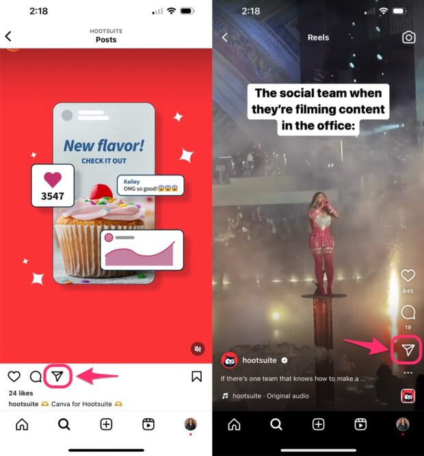 share button on instagram posts