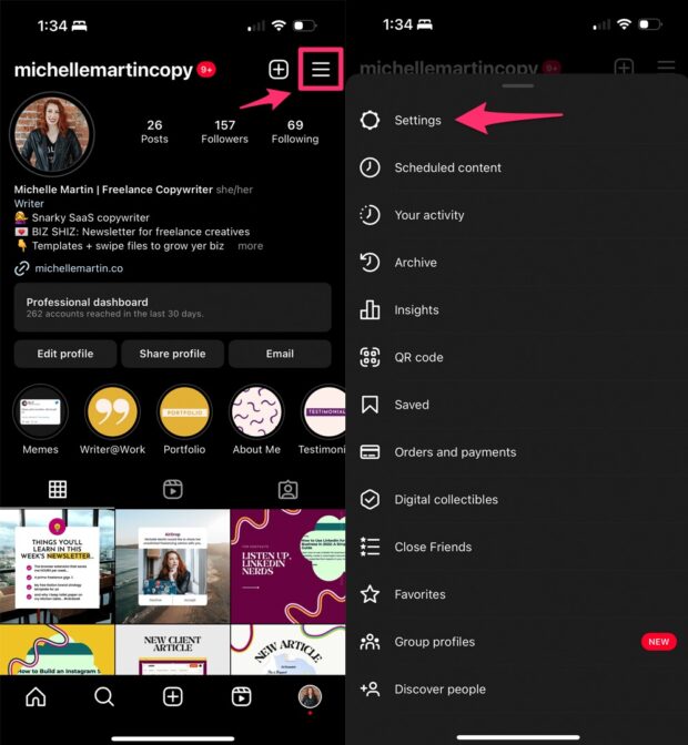 instagram app settings
