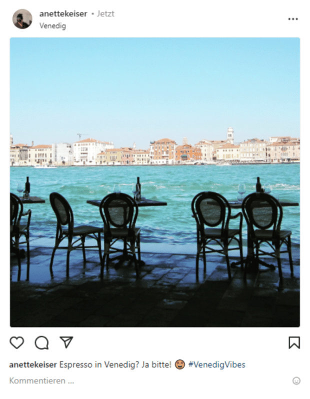 Instagram-Post: Foto von Cafe in Venedig an der Lagune