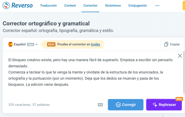 corregir y reformular texto con la ayuda de Reverso
