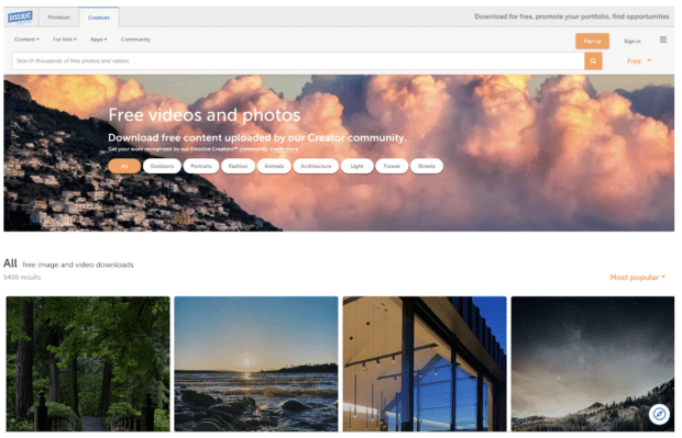 Homepage von Dissolve Creators, wo kostenlose Fotos und Stock-Videos zum Download angeboten werden
