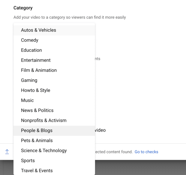 youtube video categories