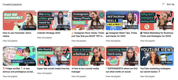 hootsuite labs youtube videos organized by playlist